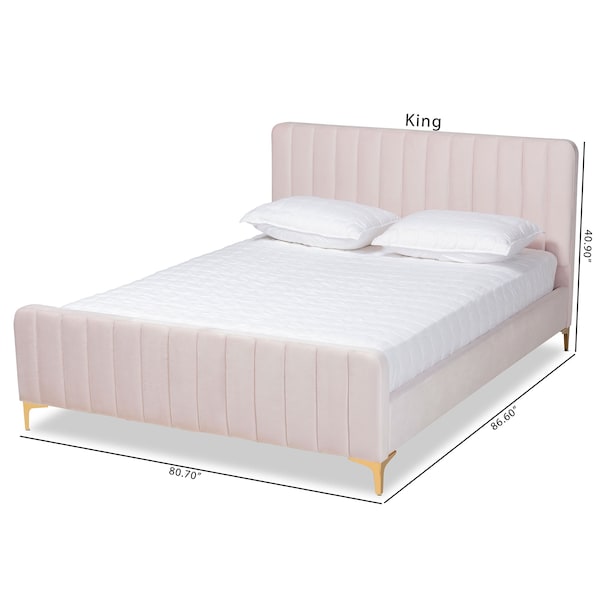 Nami Modern Glam And Luxe Light Pink Velvet Fabric And Gold Finished Full Size Platform Bed